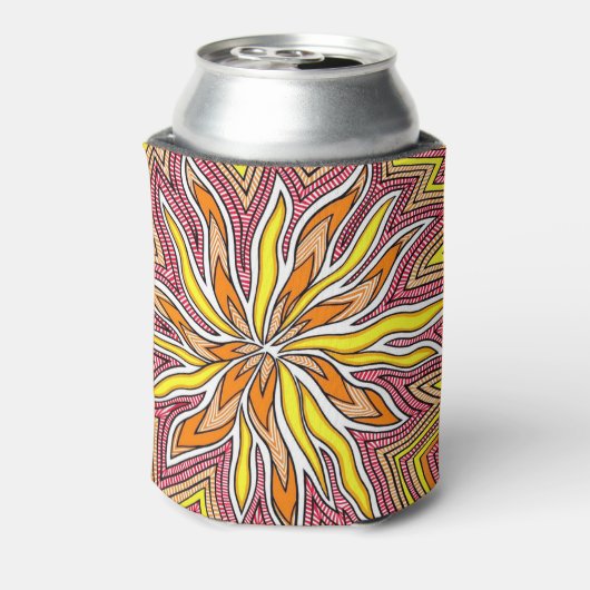 Geel Oranje Trippy Sun Design Koelbox Blikjeskoeler (Blikje Achterkant)