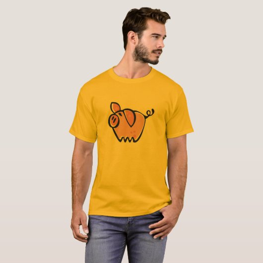 Geel Oranje varken T-shirt (Voorkant volledig)