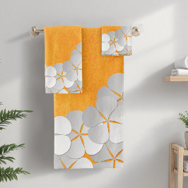 Geel-Oranje Waterverf en witte bloemen Bad Handdoek