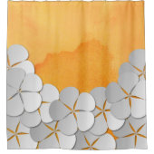 Geel-Oranje Waterverf en witte bloemen Douchegordijn (Voorkant)