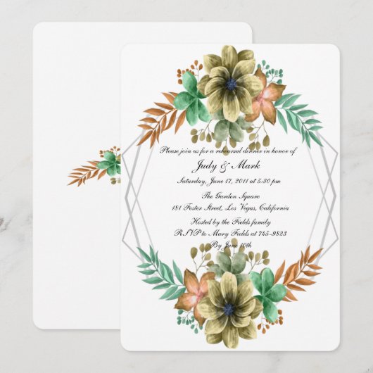Geel Oranje Waterverf Floral Rehearsal Dinner Kaart (Voorkant / Achterkant)