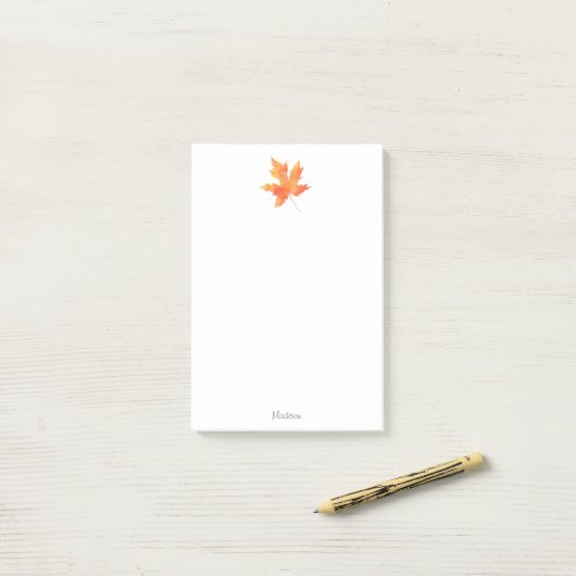 Geel Oranje Waterverf Leaf Post-it® Notes (Op bureau)