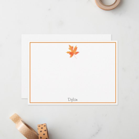 Geel Oranje Waterverf Maple Leaf Notitiekaartje (Voorkant / Achterkant in situ)