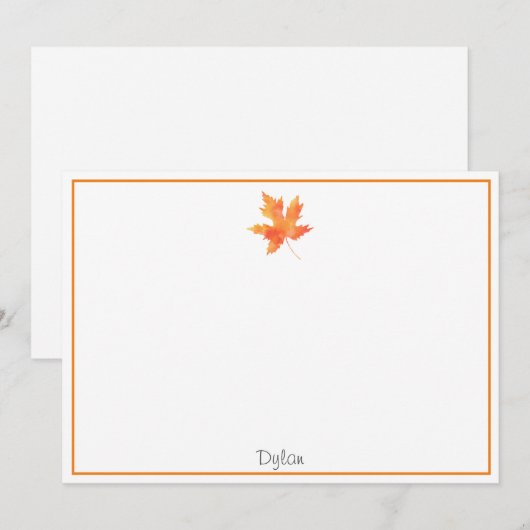 Geel Oranje Waterverf Maple Leaf Notitiekaartje (Voorkant / Achterkant)