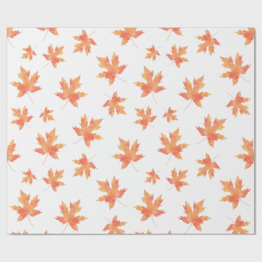 Geel Oranje Waterverf Maple Leaf Pattern Cadeaupapier (Vlak)