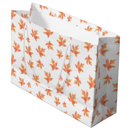 Geel Oranje Waterverf Maple Leaf Pattern Groot Cadeauzakje (Voorkant Gekanteld)
