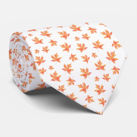 Geel Oranje Waterverf Maple Leaf Pattern Stropdas (Opgerold)