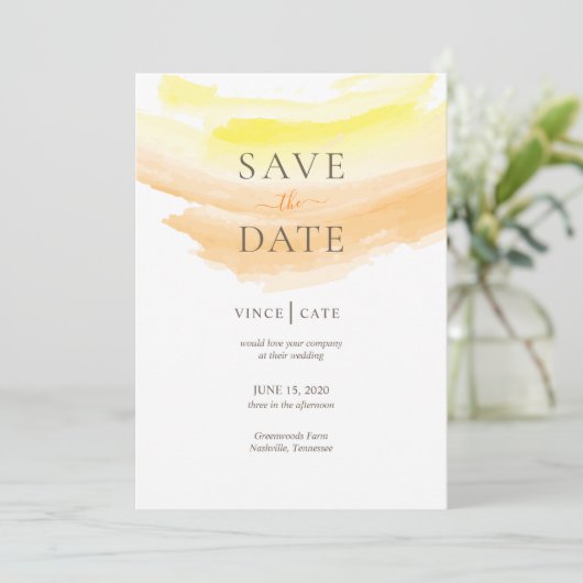 Geel Oranje Waterverf Splash Save The Date (Staand voorkant)