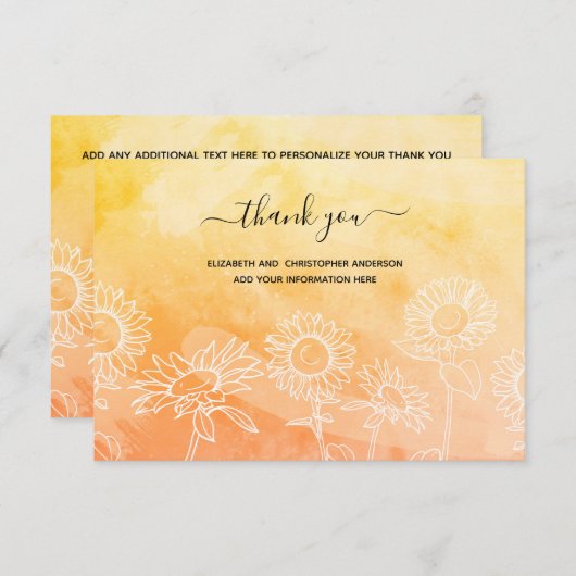 Geel Oranje White Floral Calligraphy Elegant Bedankkaart (Voorkant / Achterkant)