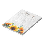 Geel Oranje Zonnebloemen Wit Rustisch Hout Naam Notitieblok (Linkerzijde)