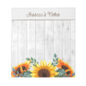 Geel Oranje Zonnebloemen Wit Rustisch Hout Naam Notitieblok (Voorkant)