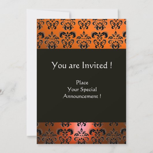 GEEL ORANJE ZWART DAMAST MONOGRAM ,helder wit Kaart (Achterkant)