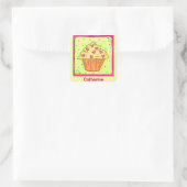 Geel Oranje zweet hartskunst Cupcake, speciaal gep Vierkante Sticker (Tas)