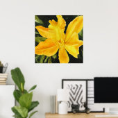 Geel orchidee groene achtergrond acryl poster (Thuiskantoor)