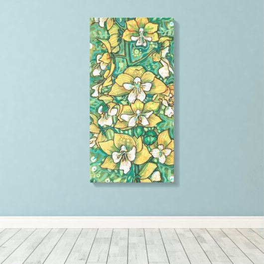 Geel orchidee Tropische bloemen Canvas Afdruk (Insitu (Houten vloer))