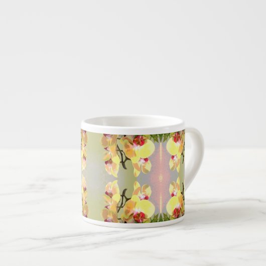 Geel Orchideeën Patroon Espresso Kop (Voorkant rechts)