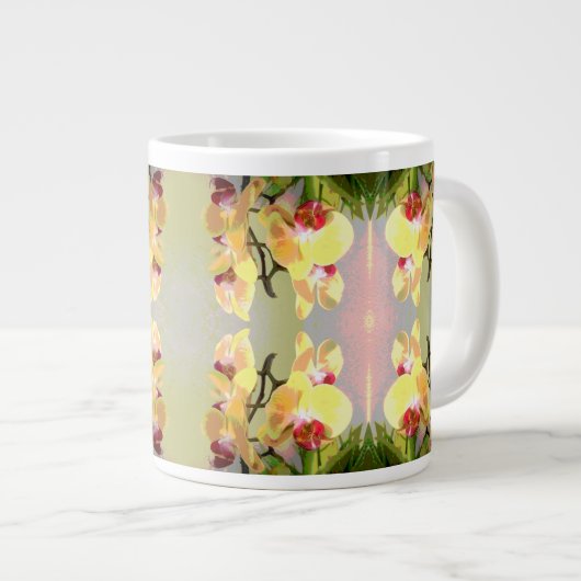 Geel Orchideeën Patroon Grote Koffiekop (Voorkant rechts)
