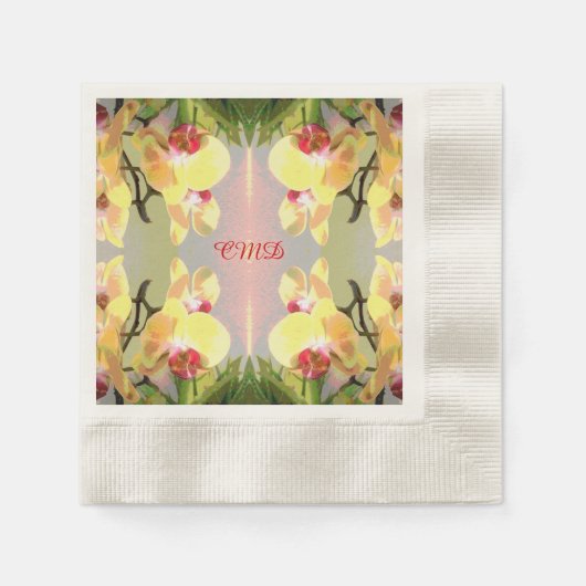 Geel Orchideeën Patroon Servetten (Voorkant)