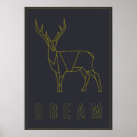 Geel origami hert bevestigt poster. droom