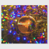 Geel Ornament Ball, kleurrijke lichten Cadeaupapier (Vlak)