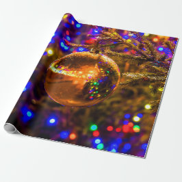 Geel Ornament Ball, kleurrijke lichten Cadeaupapier