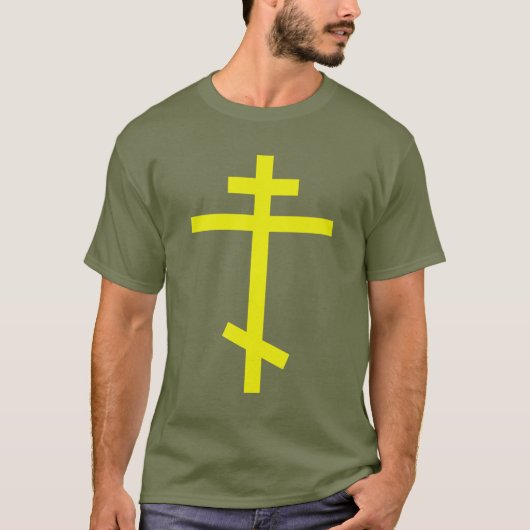 Geel Orthodox Kruis. Olive Drab T-shirt (Voorkant)
