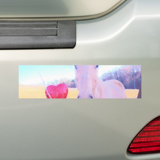 Geel paard en rood hart bumpersticker (Op auto)