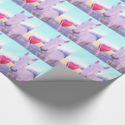 Geel paard en rood hart cadeaupapier (Hoek)