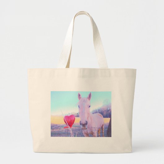 Geel paard en rood hart grote tote bag (Voorkant)