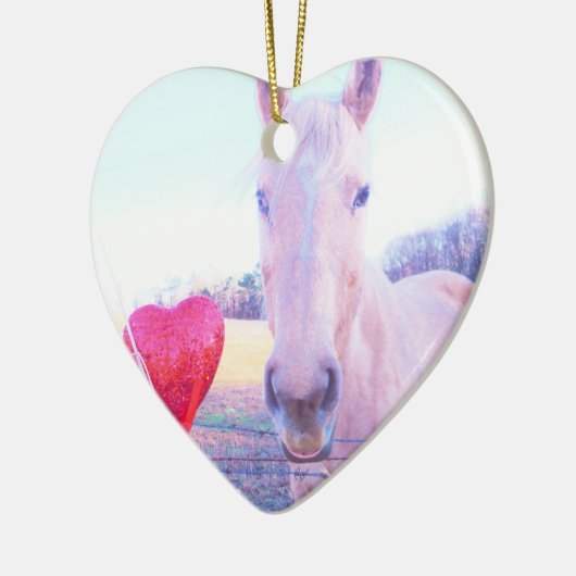Geel paard en rood hart keramisch ornament (Links)