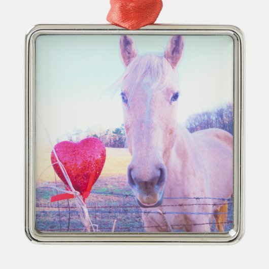 Geel paard en rood hart metalen ornament (Voorkant)