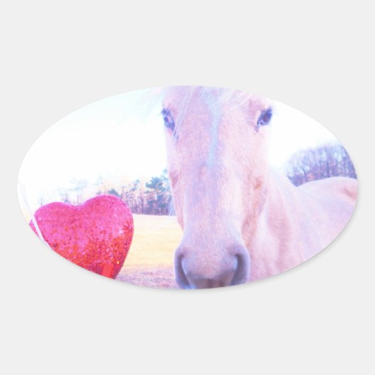 Geel paard en rood hart ovale sticker (Voorkant)