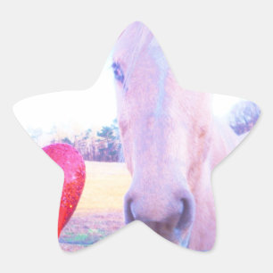 Geel paard en rood hart ster sticker