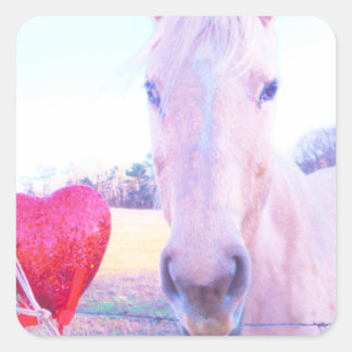 Geel paard en rood hart vierkante sticker