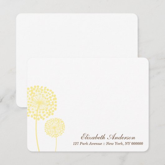 Geel Paardenbloemen Platte Notitiekaarten Kaart (Voorkant / Achterkant)