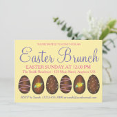 Geel Paars Buttercrème Paasmandje Eieren Brunch Kaart (Staand voorkant)