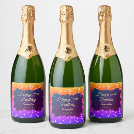 Geel Paars Confetti Sparkling Wijnetiket (Flessen)