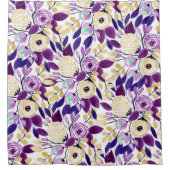 Geel Paars Floral Bouquet Waterverf Patroon Douchegordijn (Voorkant)