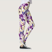 Geel Paars Floral Bouquet Waterverf Patroon Leggings (Rechts)