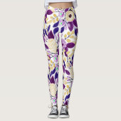 Geel Paars Floral Bouquet Waterverf Patroon Leggings (Voorkant)