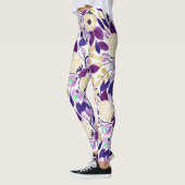 Geel Paars Floral Bouquet Waterverf Patroon Leggings (Links)