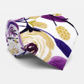 Geel Paars Floral Bouquet Waterverf Patroon Stropdas (Opgerold)