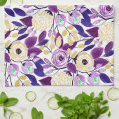 Geel Paars Floral Bouquet Waterverf Patroon Theedoek (Gevouwen)