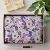 Geel Paars Floral Bouquet Waterverf Patroon Tissuepapier (Geschenk)