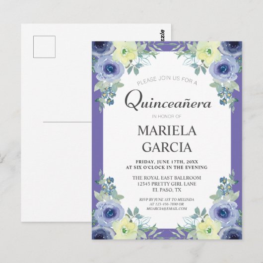  geel Paars Floral Quinceañera Birthday   Briefkaart (Voorkant / Achterkant)
