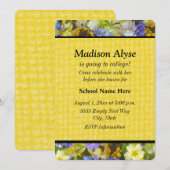  Geel Paars Floral "Van naar college" uitnodigen Kaart (Voorkant / Achterkant)