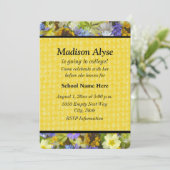  Geel Paars Floral "Van naar college" uitnodigen Kaart (Staand voorkant)