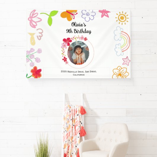 Geel & Paars Kinderfeestje Banner (Insitu)