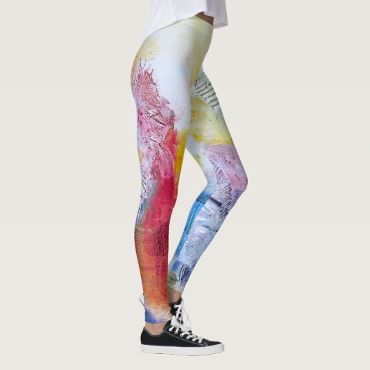 Geel Paars Oranje Rood Faux Textuur Abstracte Kuns Leggings (Rechts)