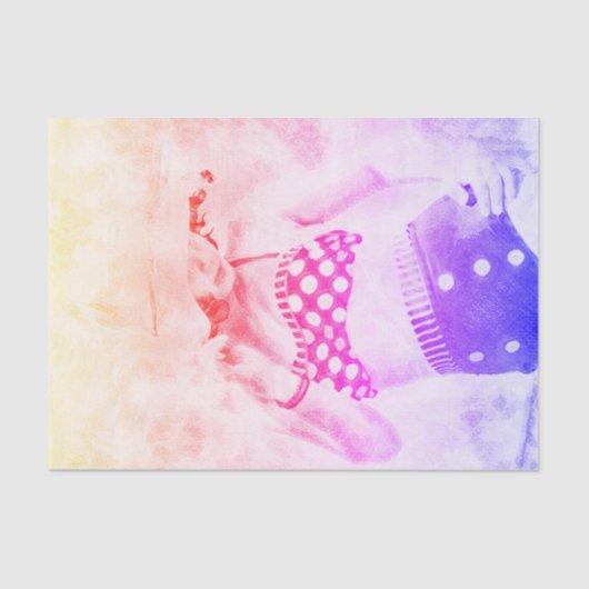  Geel Paars Retro Girl Polka Dot Bikini Tissuepapier (Voorkant)